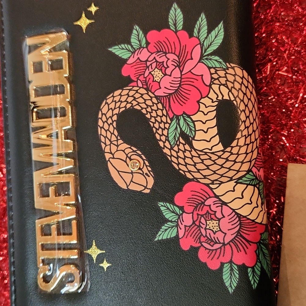 Steve Madden Black Wallet with Snake and Floral Design